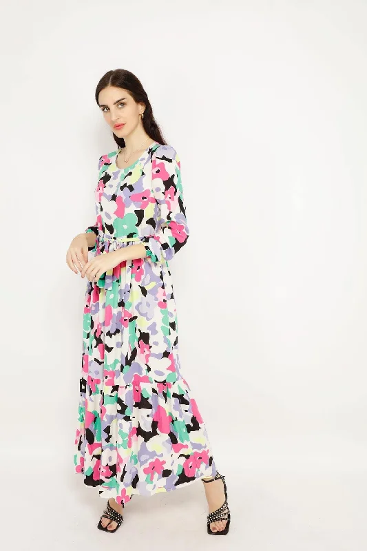 FLOWER PAINTING LONG DRESS 19MIS Tunics Seasonal trendy