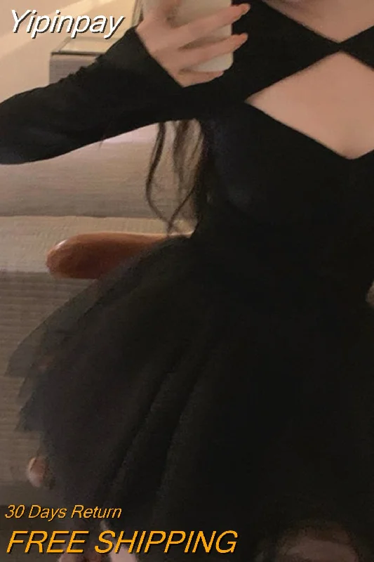 Yipinpay Slim Short Party Dress Woman Casual 2023 Summer French Vintage One Piece Dress Korean Fashion Elegant Y2k Mini Dress Chic Tunics Chic elegant