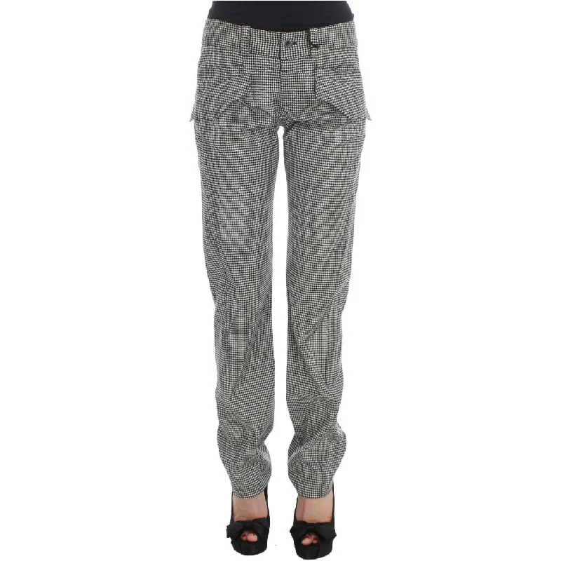 Ermanno Scervino Chic Checkered Black & White Regular Fit Pants Relaxed Linen Pants