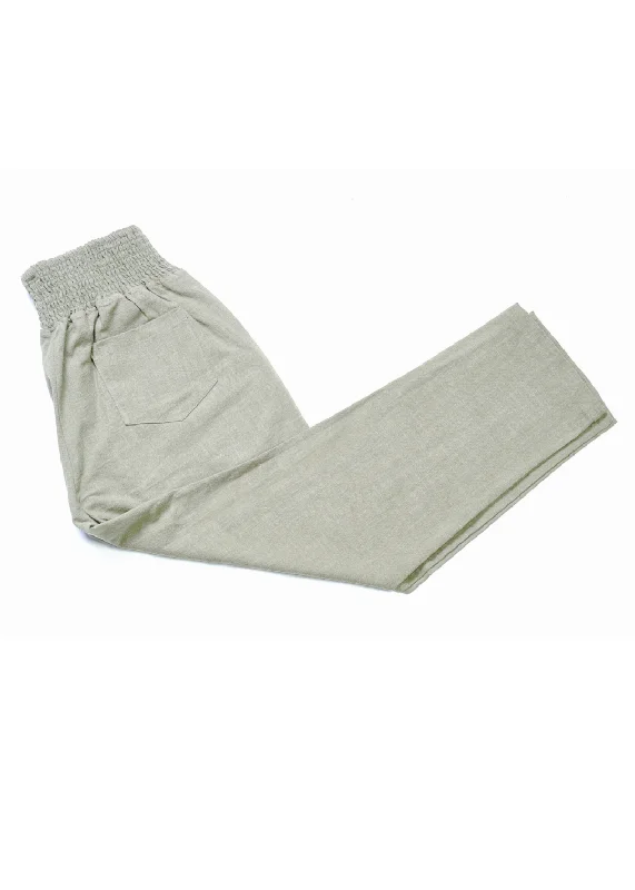 Adult Plus Size Transitional Maternity Smocked Linen Pant - Natural Comfortable Wide-Leg Pants