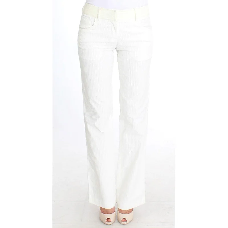 Ermanno Scervino Chic White Striped Straight Fit Pants Relaxed Casual Leggings