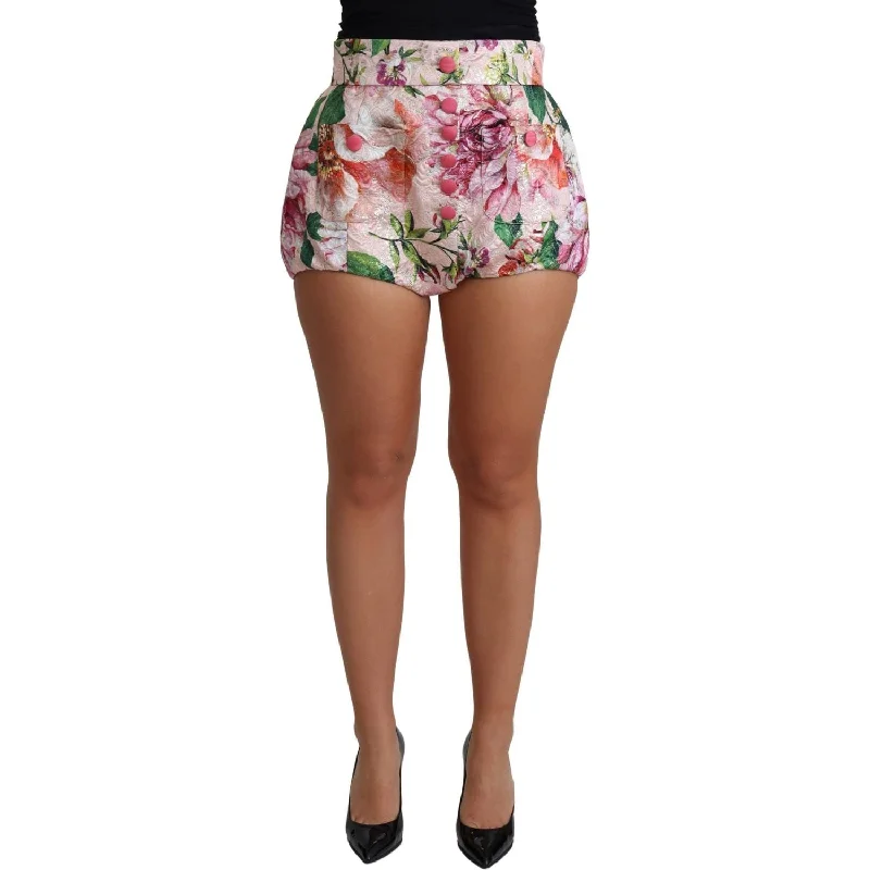 Dolce & Gabbana Chic Pink Floral High-Waist Hot Pants Elegant Silk Pants