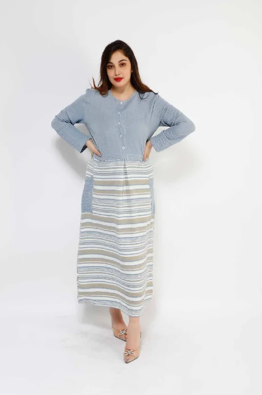 MAKKA 2 POCKET AND STRIPE LONG DRESS 3043MK Turtleneck Neckline Stylish