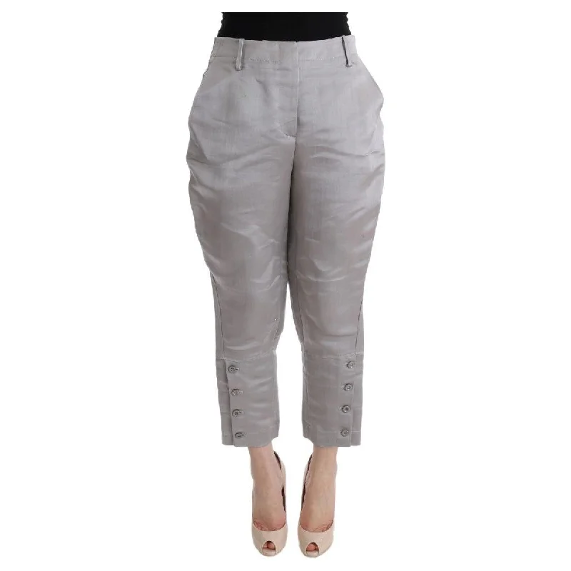 Ermanno Scervino Chic Gray Cropped Silk Pants Trendy Velvet Pants