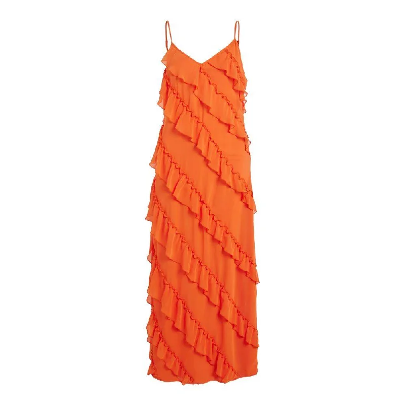 Vila Clothes Orange Polyester Dress Tunics Denim casual