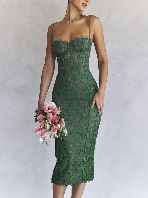 Midi Lace Green Dress Elegant Sexy Night Wedding Guest Evening Party Dresses Spaghetti Strap Birthday Dresses for Women Tunics Trousers formal