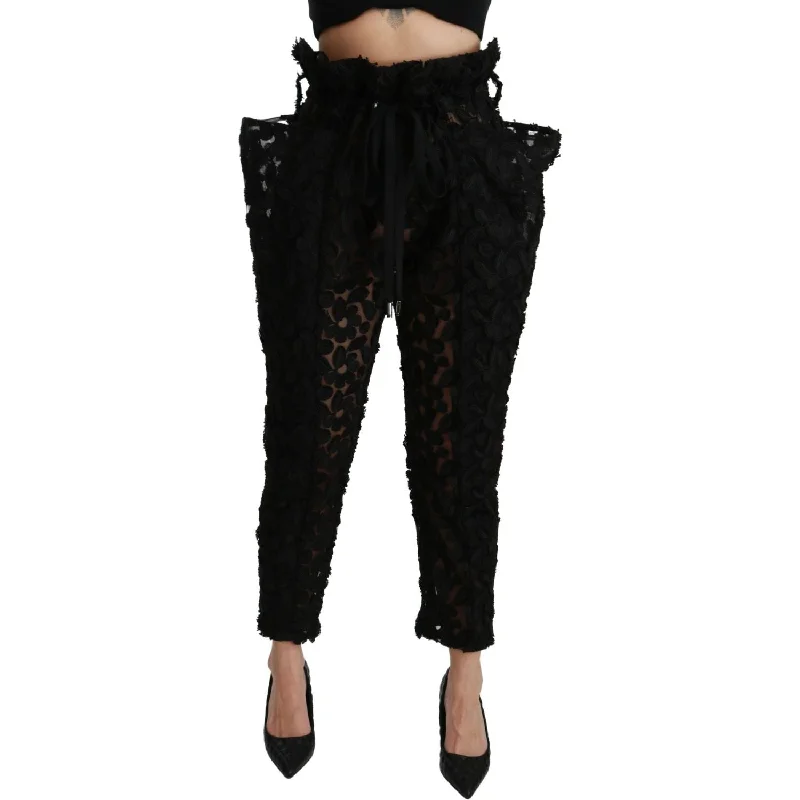Dolce & Gabbana Chic Tapered High Waist Lace Pants Elegant Trouser Pants