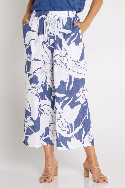 Aiko Linen Pants - Blue/White Casual Lounge Pants