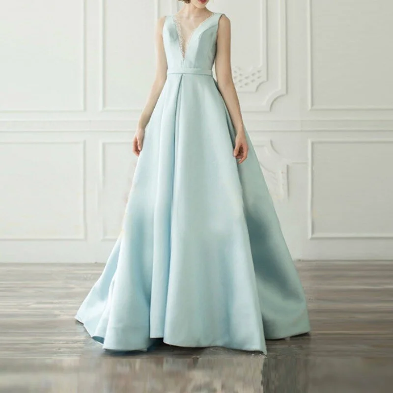 Cinessd   1Blue Prom Dresses  Long Girl Satin Spaghetti Strap Party Dresses Long Open Back Evening Dresses Real Sample Tunics Mesh breathable