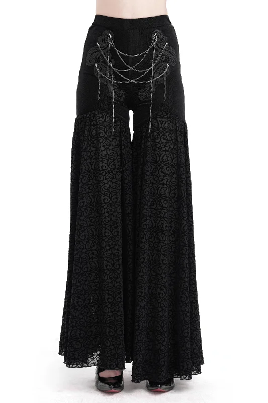 Exquisite Women's Lace Palazzo Pants with Chains Modern Bootcut Pants