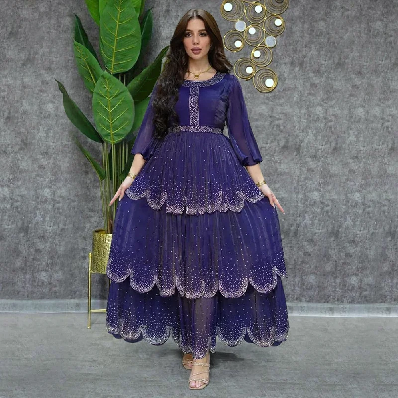 Muslim Fashion Hijab Dubai Abaya Long Dresses With Sashes Islam Clothing African Party Dresses for Women Robe Musulman Djellaba Tunics Distressed trendy
