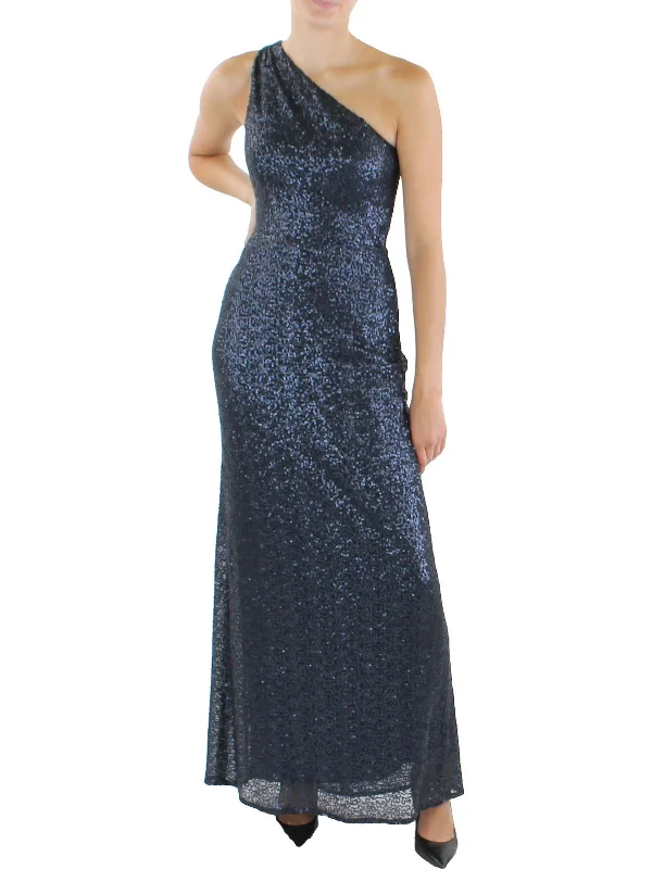 Womens Sequined One Shoulder Evening Dress Tunics Chic elegant