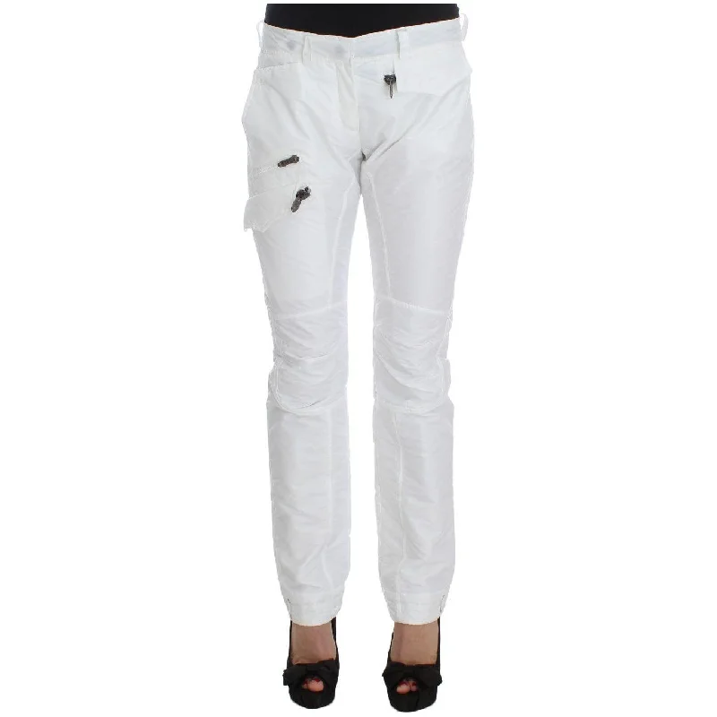Ermanno Scervino Chic White Nylon Cargo Pants by Italian Designer Slim-Fit Khaki Pants