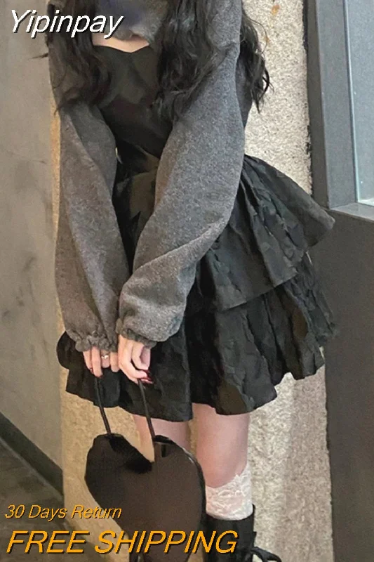 Yipinpay Kawaii One Piece Dress Korean Fashion Vintage 2023 Summer Black Gothic Short Party Dress Woman Slim Strap Y2k Mini Dress Tunics Trendy modern
