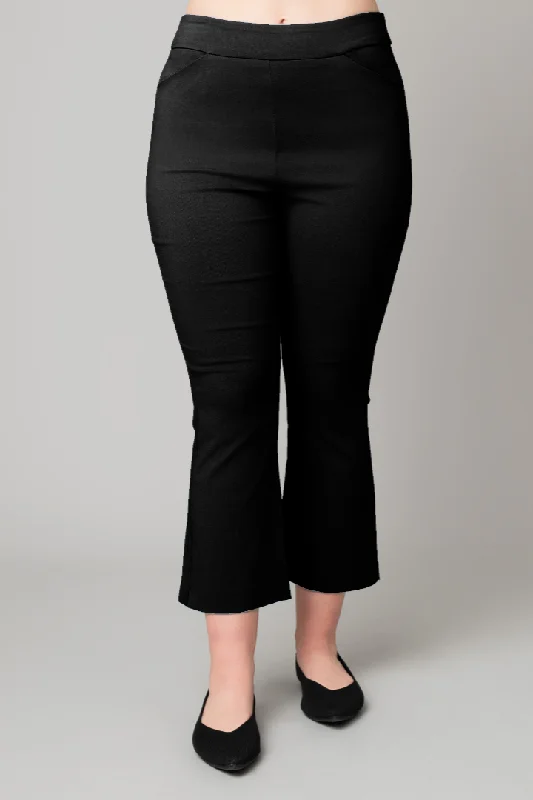 Pull On Millenium Crop Flare Pant in Black Trendy Tapered Pants