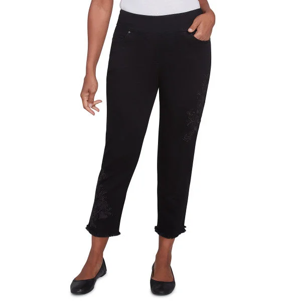 Wild At Heart Embroidered Fringe Ankle Pants Chic Black Leggings