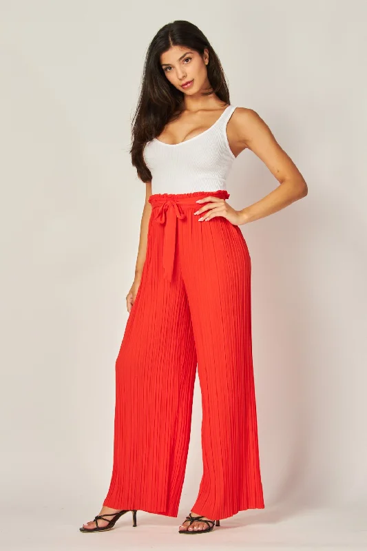 Tie Front Pleated Pant in Fire Orange Classic Pleated Pants