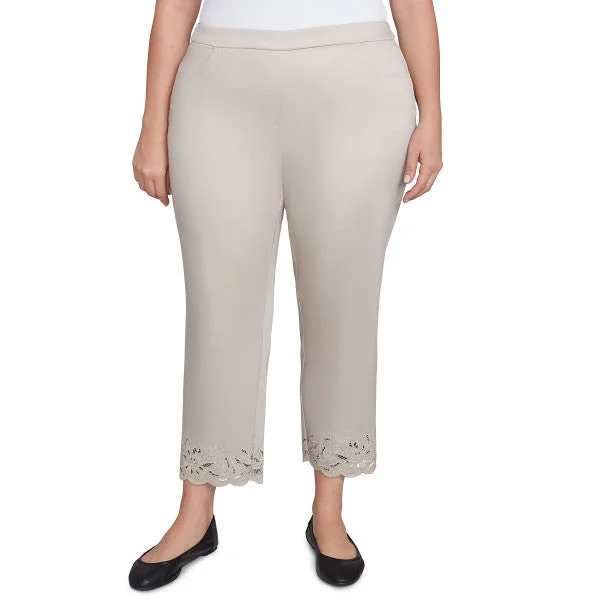 Coming Up Roses Cut Out Floral Ankle Pants Women Size Comfortable Denim Trousers