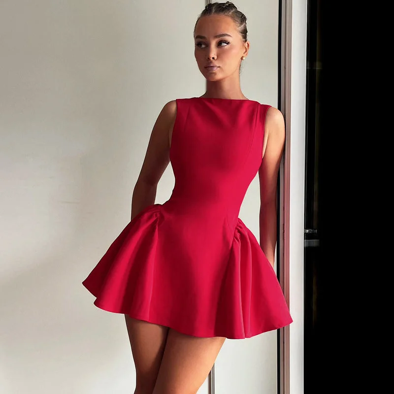 Celeste Sculpted Elegant Mini Dress | Fit and Flare Dress | Classy Luxury Evening Party Dresses Crew Neckline Sporty