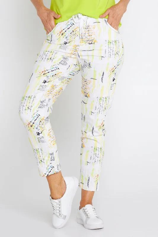 Printed Crushed Drawstring Pants - Neon Graffiti Fashionable Track Pants