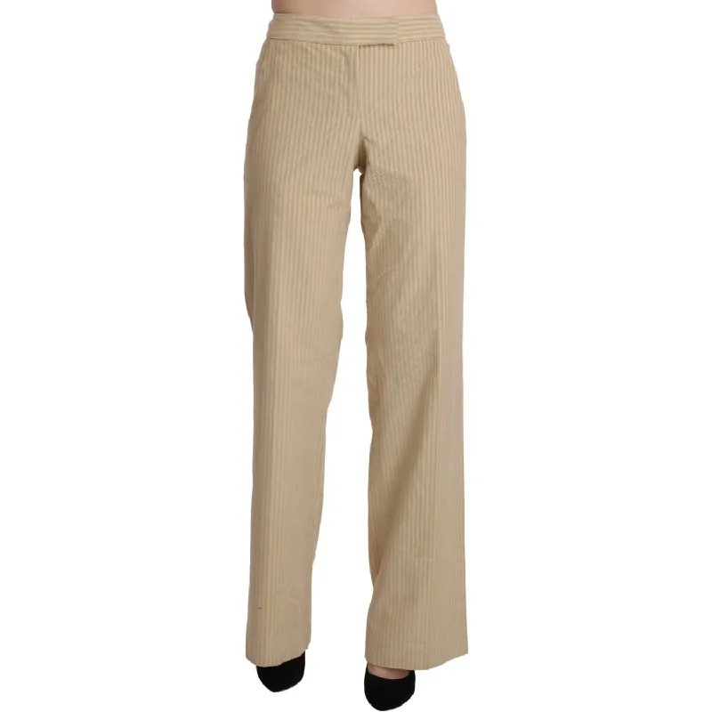 Ermanno Scervino Chic Beige High-Waist Wide Leg Pants Comfy Zip-Up Pants