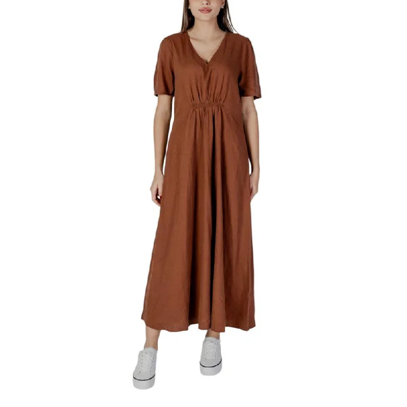 B.Young Brown Linen Dress Tunics Floral girly