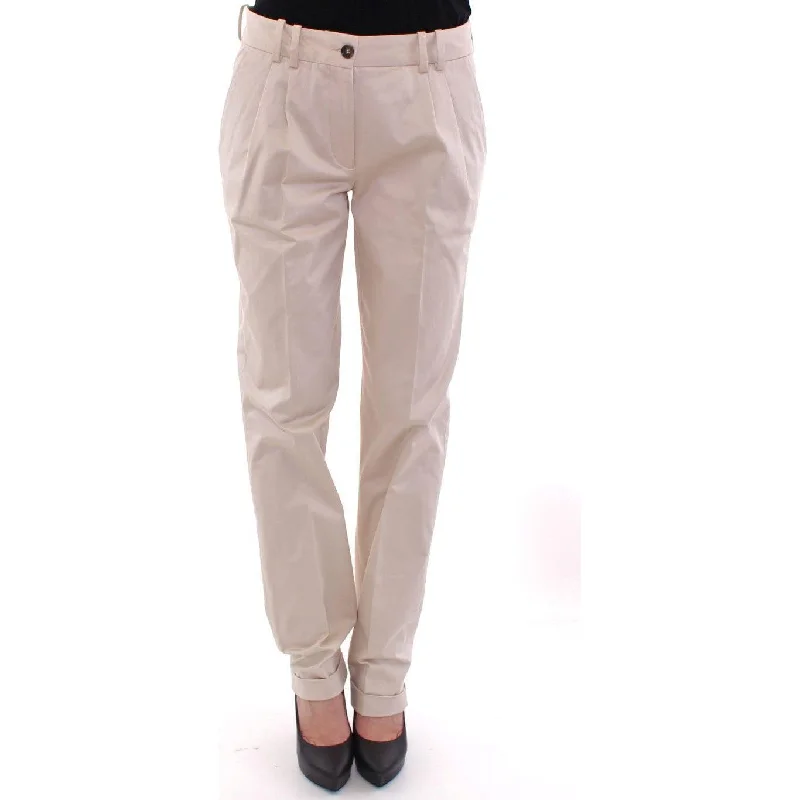 Dolce & Gabbana Elegant Beige Regular Fit Cotton Pants Formal Stretch Pants