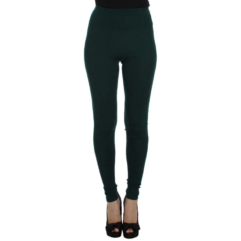 Dolce & Gabbana Emerald Treasure High Waist Cashmere Pants Formal Slim Pants