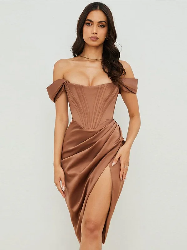 High Quality Satin Bodycon Dress Women Party Dress New Arrivals White Midi Bodycon Dress Celebrity Evening Club Dress Tunics Short Trendy