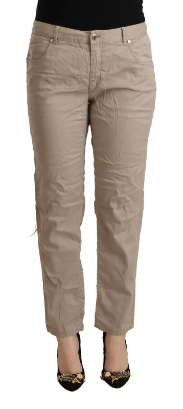 Acht Beige Mid Waist Tapered Pants Relaxed Lounge Trousers