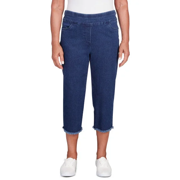 Superstretch Denim Fringe Capri Pants Plus Size Comfortable Maternity Pants
