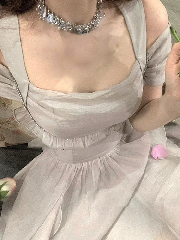Yipinpay Elegant Fairy Midi Dress Office Lady One Piece Dress Korean Fashion 2024 Summer Pure Color Sweet Even Party Dress Woman Glittery Long Formal Yipinpay Elegant Fairy Midi Dress Office Lady One Piece Dress Korean Fashion 2024 Summer Pure Color Sweet Even Party Dress Woman Glittery Long Formal