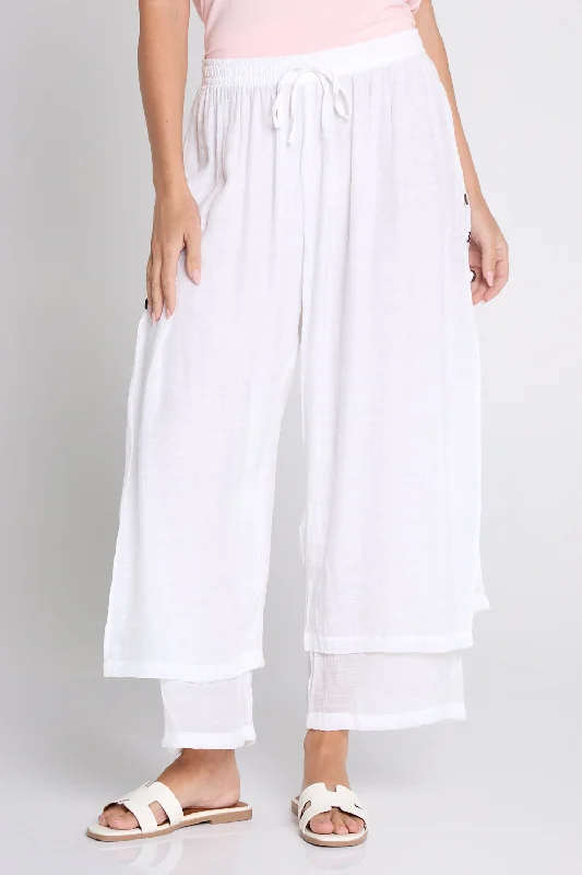 Brooke Layered Pants - White Soft Sweatpants Style