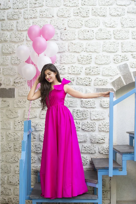 Women's Pink Bow Long Dress (1pc) - Label Shaurya Sanadhya Tunics Distressed trendy