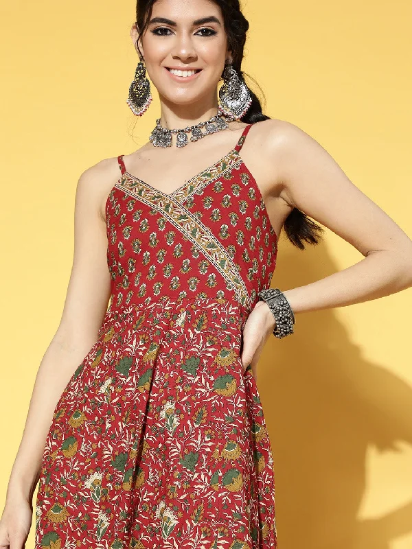 Red & Brown Printed Dress Tunics Office stylish