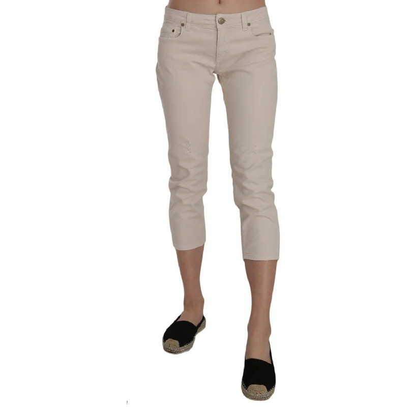 Dondup Beige Low Waist Skinny Cropped Capri Pants Cozy Lounge Pants