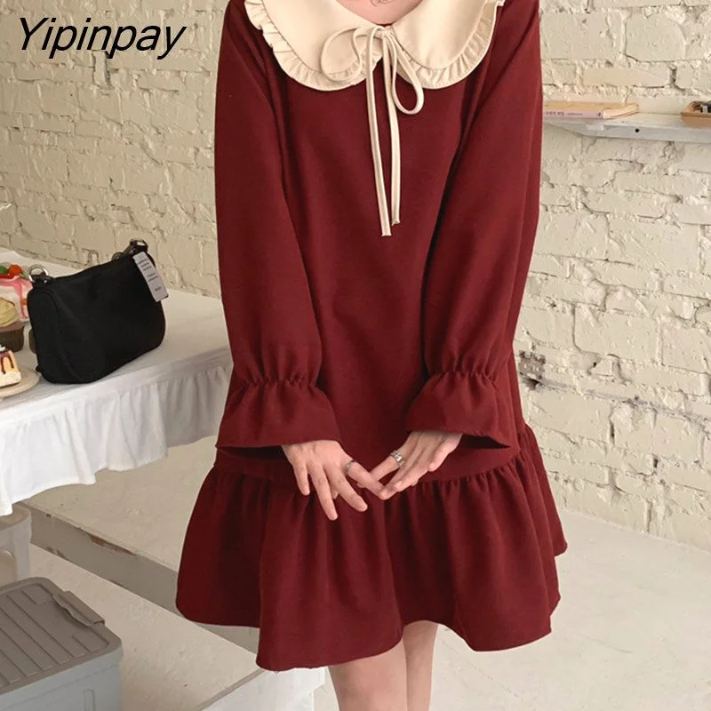 Yipinpay Spring Autumn Women dress Girl Loose Oversize Cute Corduroy dresses party dress female bing 2023 NEW French style Satin Halter Glamorous