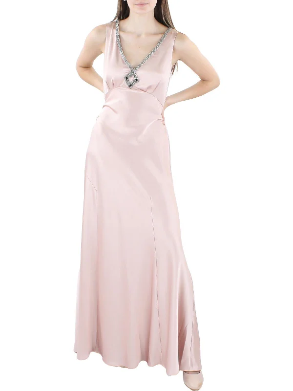 Womens Beaded neckline V-neck Evening Dress Tunics Office stylish