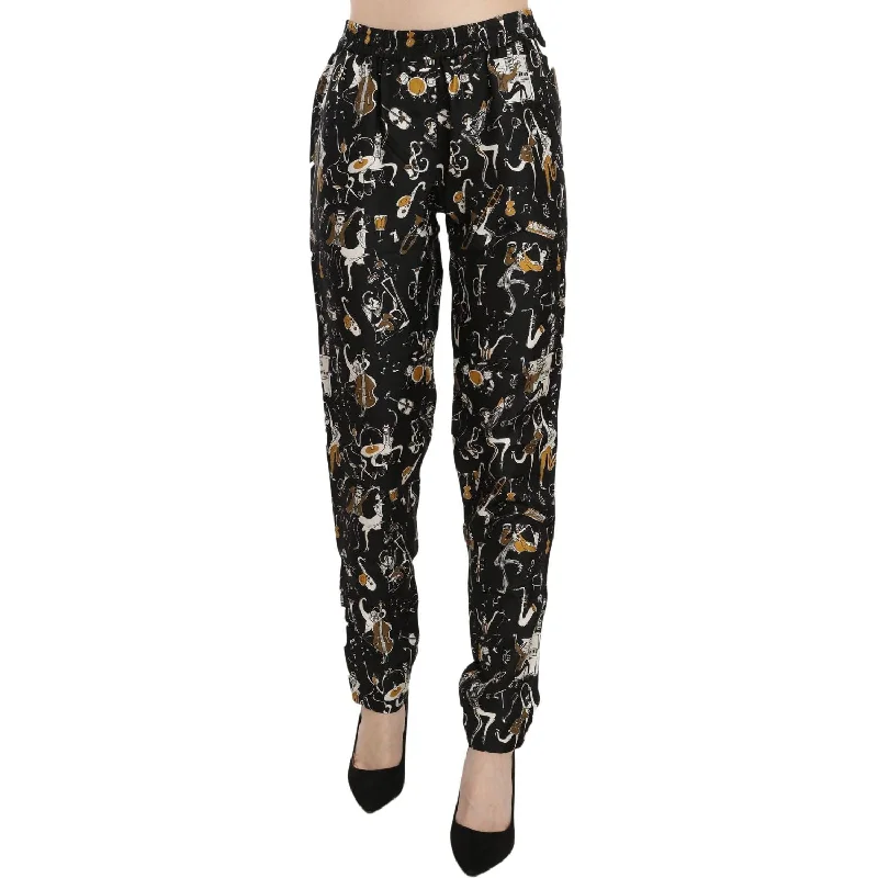 Dolce & Gabbana Elegant High Waist Tapered Silk Pants Casual Skinny Fit Pants