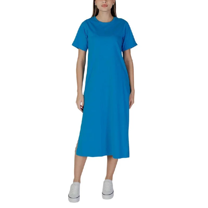 B.Young Blue Cotton Dress Cowl Neckline Elegant