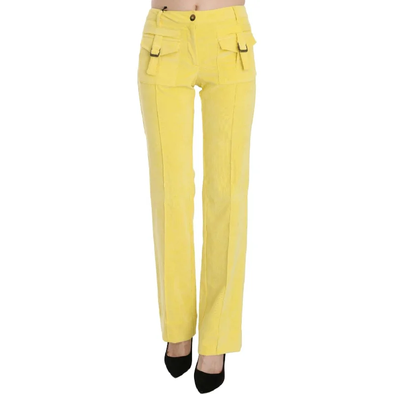 Just Cavalli Chic Yellow Corduroy Mid Waist Pants Formal Slim Pants
