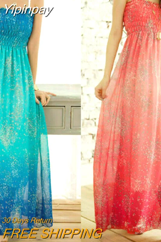Yipinpay Women Boho Summer Sleeveless Fashion Elegant Sequins Beach Halter Maxi Long Sundress Party Dress Summer 2023 Shift Classic Vintage