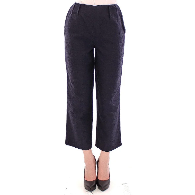 Andrea Incontri Chic Cropped Blue Pants - Exquisite Craftsmanship Comfy Athletic Pants