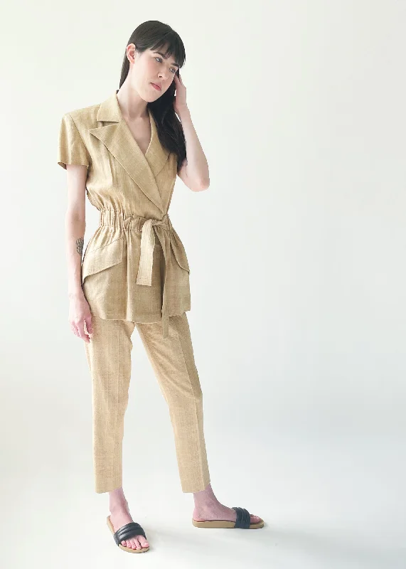 Vintage 1960s Pucci Raw Silk Pant Suit Casual Plaid Pants
