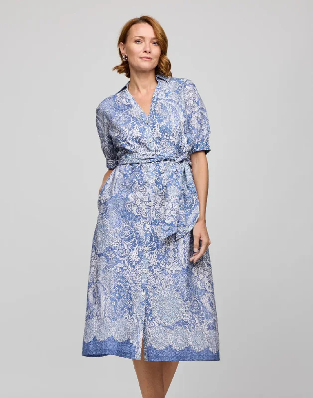 HINSON WU - LUCA ELBOW SLEEVE LACE PRINT DRESS Tunics Bridal satin