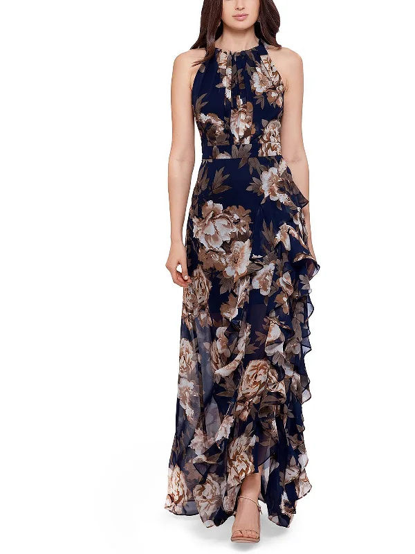 Womens Ruffle Trim Maxi Evening Dress Tunics Practical easy-care
