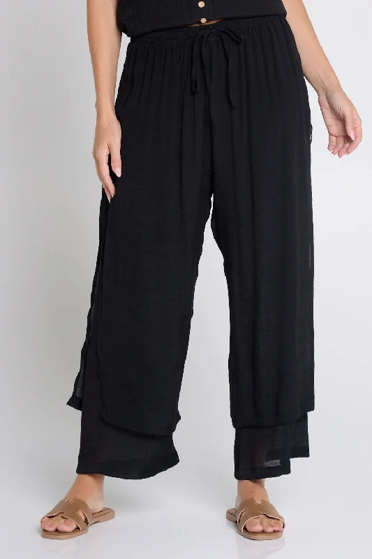 Brooke Layered Pants - Black Chic Faux Leather Pants
