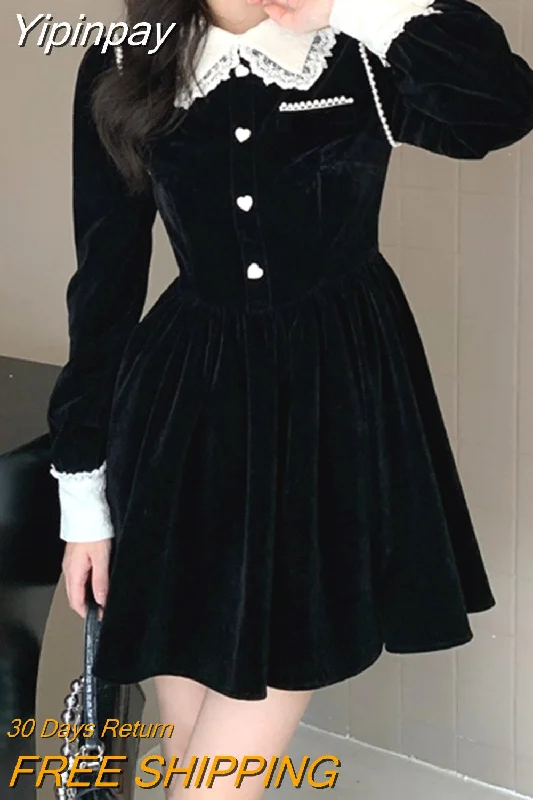 Yipinpay Vintage Y2k Mini Dress Gothic Kawaii Lace Short Party Dress Woman 2023 Spring One Piece Dress Korean Fashion Design Chic Tunics Versatile functional