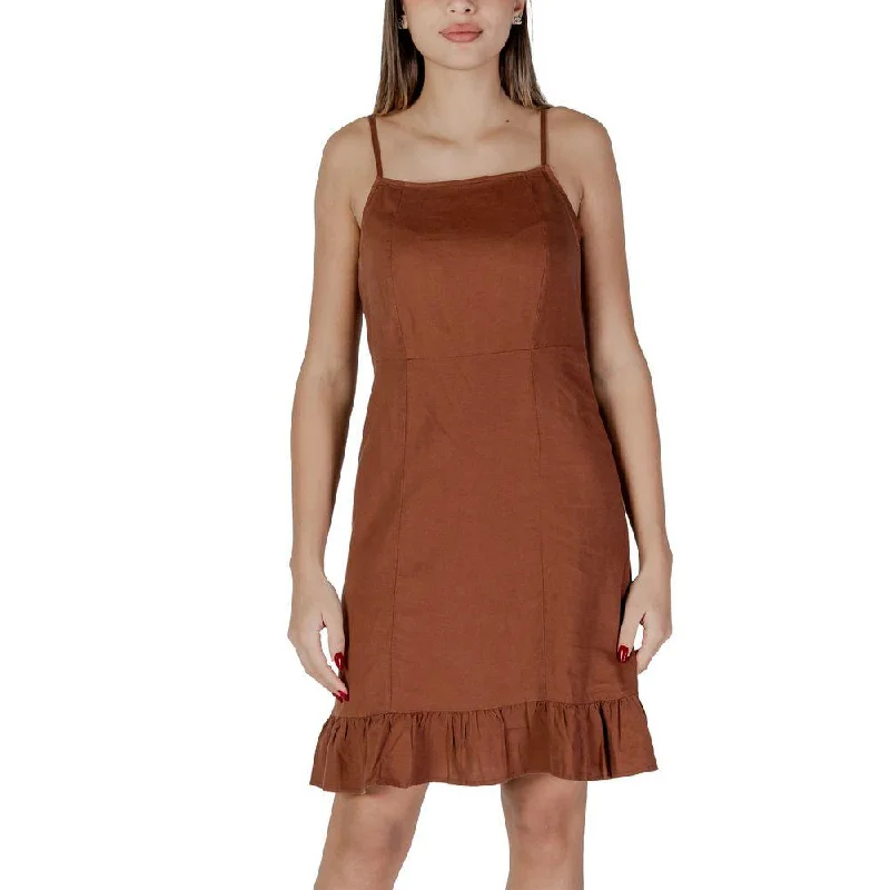 B.Young Brown Linen Dress Tunics Satin smooth