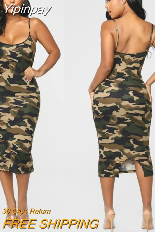 Yipinpay Fashion Summer Dress Fashion Camouflage Womens Bodycon Sleeveless Sundress Ladies Summer Beach Casual Party Dress A-Line Day Work